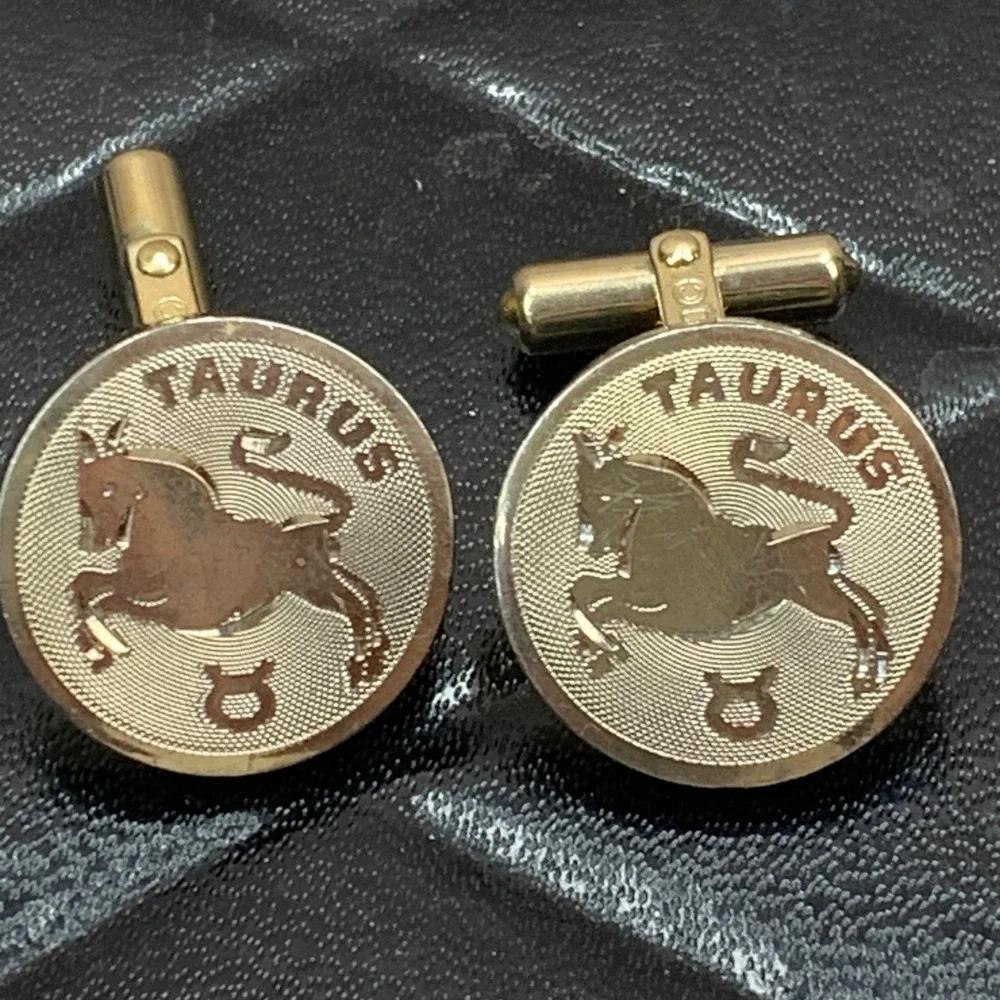 Vintage Destino Taurus Zodiac Sign Gold Tone Cufflinks Men's Astrology Jewelry